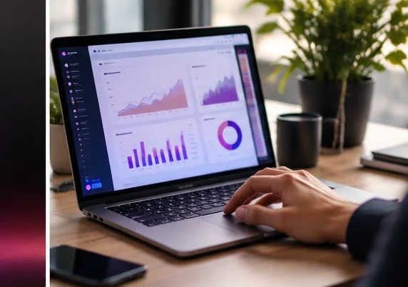 Portátil mostrando un panel de gestión empresarial
