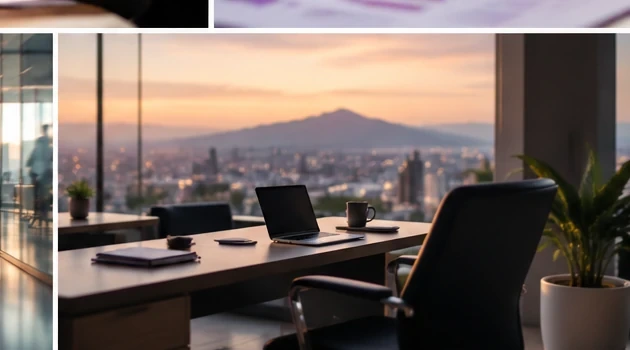 Espacio de trabajo moderno al atardecer